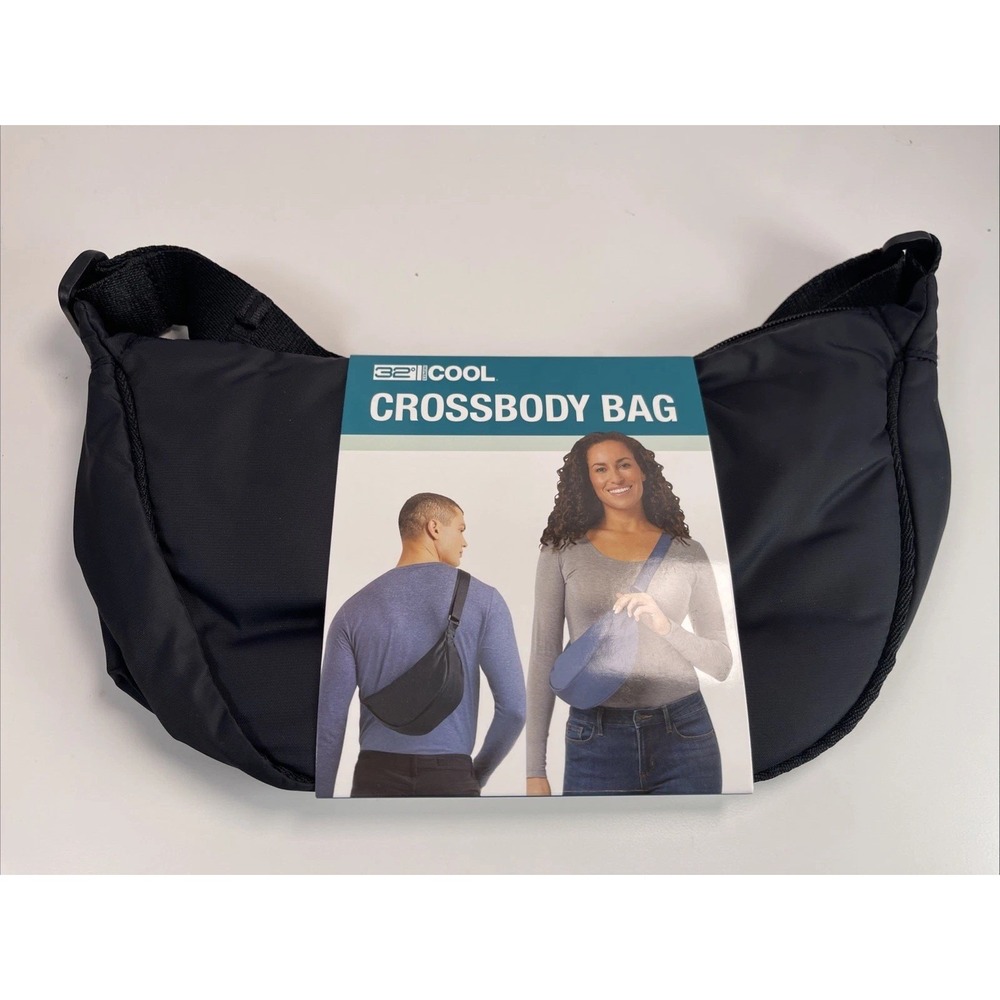 32 Degrees Cool Crossbody Bag in Black w/mesh pockets Water-Resistant Strap